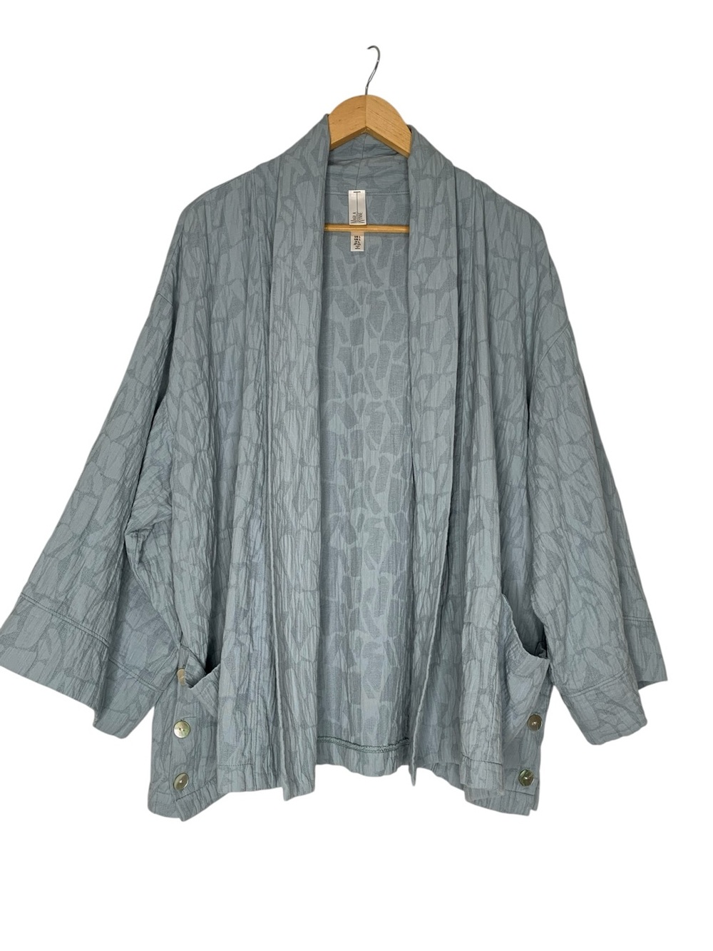 Marla Wynne pebbled jacquard light blue color‎ linen blend kimono jacket Large